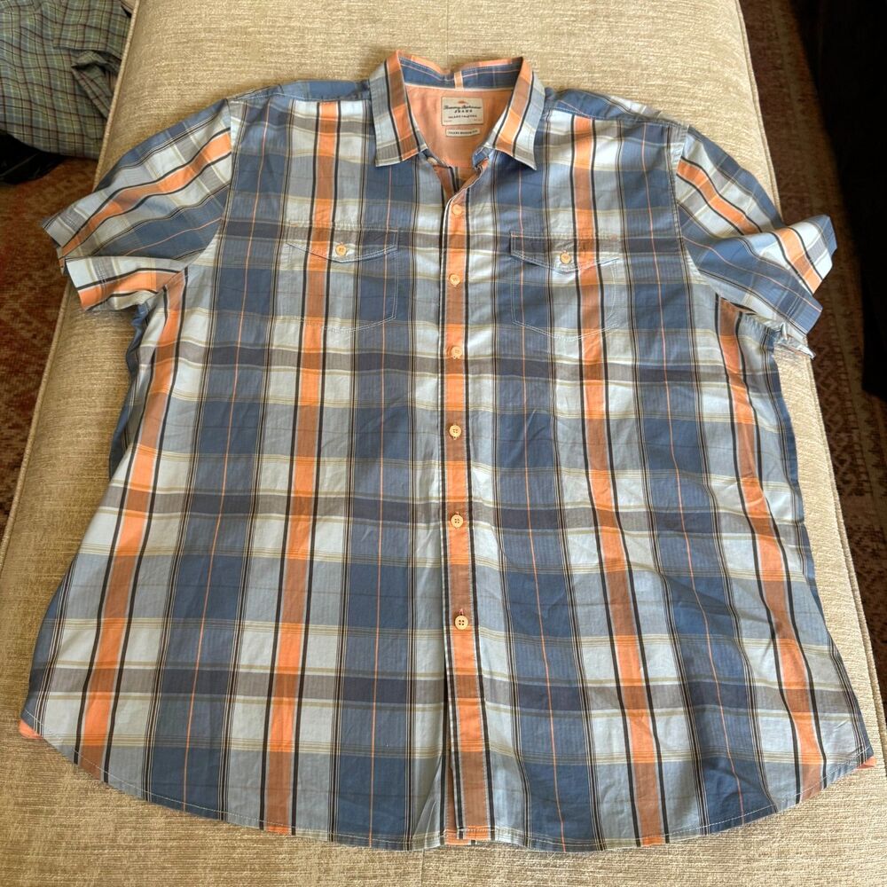 Tommy Bahama Jeans Shirt Mens XXL Blue Plaid Island Modern Fit Button Up Casual